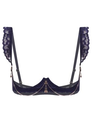 Women Cupless Balconette Bra Underwire Push-Up Lace Lingerie for Romantic Night