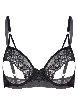 Women Sheer Lace Hollow Out Push-Up Bra Underwire Balconette for Supportive Lift