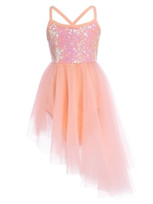 iEFiEL Kids Girls Sequins Shiny Sleeveless Lyrical Dance Ballet Dress Irregular Tutu Skirt Leotard Gymnastic Ballerina Dancewear