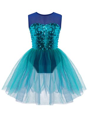 iEFiEL Kids Girls Sequins Sleeveless Ballet Dance Dress Ballerina Tulle Tutu Skirted Leotard Jazz Latin Ballroom Costume