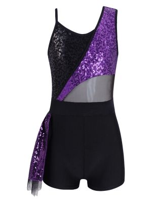 iEFiEL Kids Girls Shiny Sequins Sleeveless Ballet Dance Gymnastic Leotard Jazz Latin Short Unitard Jumpsuit Biketard Dancewear