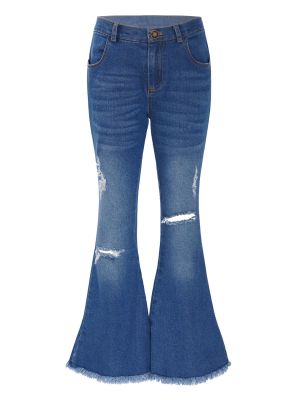 iEFiEL Kids Girls Ripped Flare Jeans Bell Bottoms Skinny Fitted Denim Pants Summer Casual Trousers