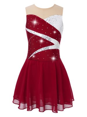 iEFiEL Kids Girls Sequin Rhinestone Sleeveless Figure Ice Skating Ballet Dance Dress Competition Performance Costume Dancewear
