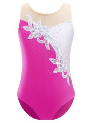 iEFiEL Kids Girls Sequin Flower Rhinestone Sleeveless Gymnastics Leotards Dance Ballet Ice Skating Bodysuit Dancing Outfits