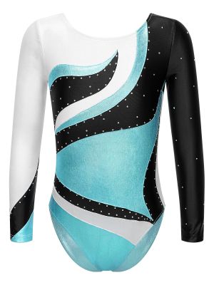 iEFiEL Kids Girls Metallic Rhinestone Long Sleeve Ballet Dance Gymnastic Leotards Figure Ice Skating Unitard Bodysuit Jumpsuit