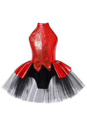 iEFiEL Kids Girls Sequin Metallic Ballet Dance Dress Sleeveless Tutu Leotard Latin Modern Jazz Performance Costume
