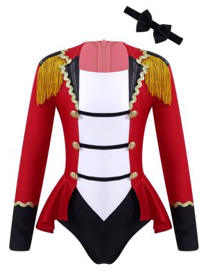 IEFIEL Kids Girls Circus Ringmaster Costume Lion Tamer Stage Performance Leotard Uniforms Holiday Cospplay Fancy Dress Up