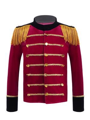 IEFIEL Kids Boys Drum Major Costume Red Marching Band Uniform Long Sleeves Tassels Coat Jacket for Holiday Party Christmas