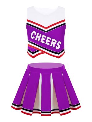 IEFIEL 2Pcs Kids Girls Cheerleader Costume High School Cheerleading Uniforms Outfits