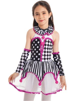 IEFIEL Kids Girls Killer Clown Costume Wicked Jester Halter Neck Backless Tutu Dress for Halloween Cosplay Party