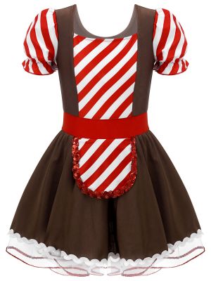 IEFIEL Kids Girls Gingerbread Man Dress Christmas Cosplay Party Costume