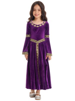 IEFIEL Kids Girls Medieval Princess Costume Renaissance Queen Royalty Cosplay Dress Up Halloween Party Role-Playing Long Dress