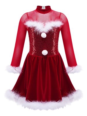IEFIEL Kids Girls Shiny Sequins Christmas Dance Dress Xmas Holiday Santa Claus Cosplay Fancy Dress