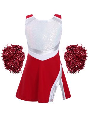 IEFIEL Kids Girls Cheerleader Costume 2 Piece Sequins Dress with Shorts for Cheerleading Halloween Cosplay Party Dress Up