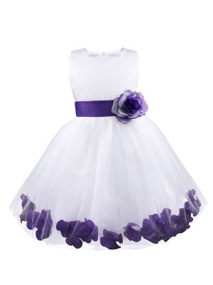 IEFIEL Flower Girl Dress Petals Tulle Junior Bridesmaid Pageant Gown Kids Baby Girls Birthday Party Wedding Formal Dresses