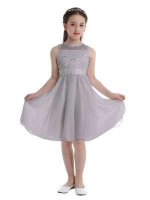 IEFIEL Flower Girls Dress Sequined Lace Chiffon Birthday Party Dress A-Line Junior Bridesmaid Dress Wedding Pageant Gowns