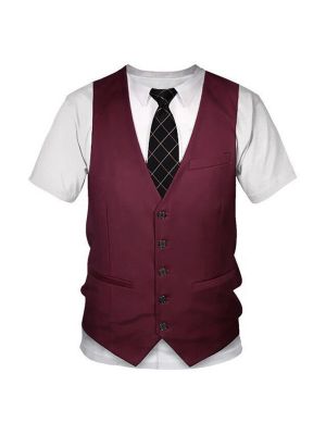 iEFiEL Tuxedo Funny Men's T-Shirt Fake Two-Piece 3D Print Short Sleeve T-Shirts Tie Vest Print for Party Costume