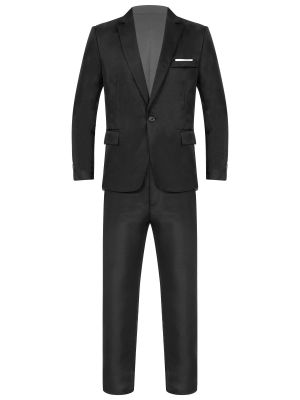 iEFiEL Men's Slim Fit 2 Piece Suit One Button Solid Jacket Pants Set Tuxedo Set Party Blazer Trousers Business Wedding Prom Suit