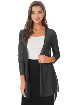 Women's Chiffon Plus Size 3/4 Sleeve Beachwear Sheer Chiffon Kimono Cardigan Capes Beach Blouse Summer Cover Ups Shawl
