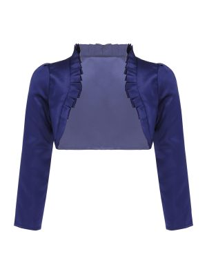iEFiEL Girls Kids Elegant Satin Long Sleeve Open Front Ruffle Trim Bolero Shrug Top Cardigan Dress Cover Up