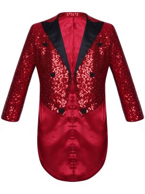 iEFiEL Boys Sequin Tuxedo Jacket Tailcoat Suit Jacket Shawl Lapel Show Dress Coat Swallowtail Suit Long Coat Costume