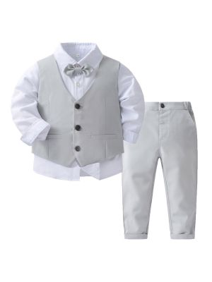 iEFiEL Baby Boys Clothes Long Sleeve Dress Shirt with Bowtie Vest Pants Formal Gentleman Suits Dressy Outfit Wedding Tuxedo Sets