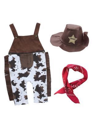 IEFIEL Baby Boys Western Cowboy Costumes Romper with Hat and Scarf Halloween Cosplay Clothes Set