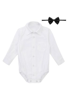 IEFIEL Infant Baby Boys Formal Dress Shirt Bodysuit Short Sleeve Button Up One-Piece Romper Jumpsuit Wedding Party