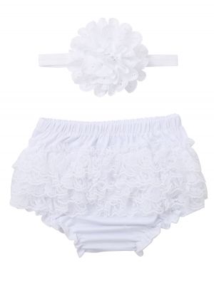 IEFIEL Infant Baby Girls Outfit Ruffled Frilled Elastic Waistband Bloomers Diaper Cover with Headband Photo Props Set