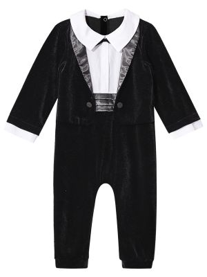 iEFiEL Baby Boys Birthday Gentleman Clothing Long Sleeve Turndown Collar Velvet Style Bow Tie Decorated Bodysuit
