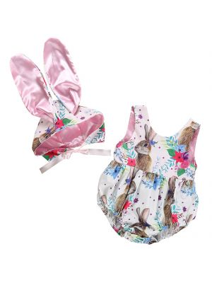 IEFIEL Baby Girl Easter Outfit Vintage Onesie Overalls and Bunny Ears