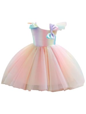 iEFiEL Baby Girls Rainbow Dress Infant Toddler Sleeveless Bowknot Ruffle Splice Tutu Flower Girls Wedding Birthday Party Dresses