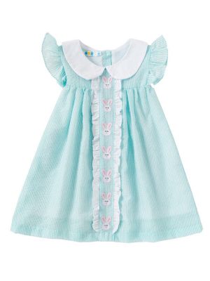 iEFiEL Toddler Baby Girl Lace Collar Stripe Dress Cute Flutter Sleeve Cartoon Embroidered Dresses