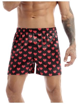 Men's Silk Heart Print Frilly Satin Boxer Shorts