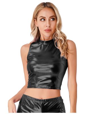 Women's Sleeveless Glossy Wetlook Club Slim Fit Tank Top