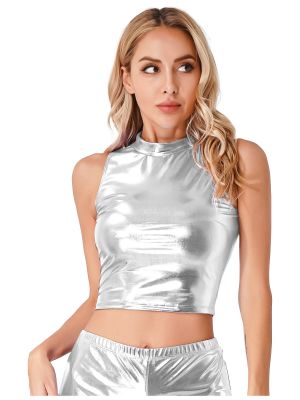 Women's Sleeveless Glossy Wetlook Club Slim Fit Tank Top