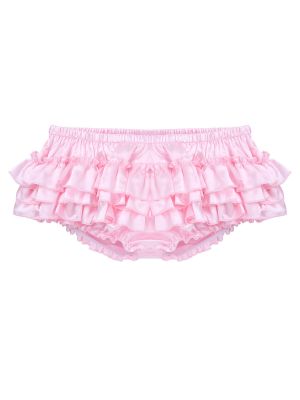 Men's Sissy Shiny Satin Frilly Crossdressing Ruffled Bloomers