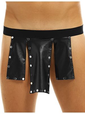 Men Wetlook Faux Leather Studded Kilt Nightclub Gladiator Skirt