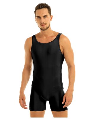 Men Sleeveless Stretchy One Piece Sport Gym Bodysuit Leotard