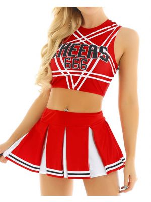 IEFIEL Womens' 2 Piece High School Cheerleading Uniform Costume Complete Outfit Cosplay Fancy Dress
