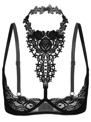 Womens Sheer Floral Lace 1/4 Cup Underwired Bras