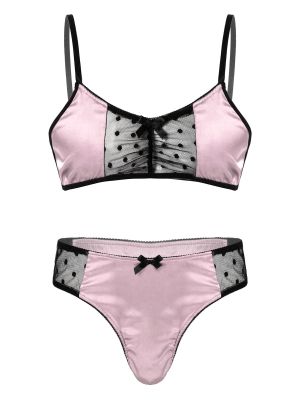Sissy Men Satin Silk Bralette with Panty Lingerie Set