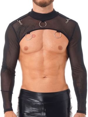 Men Mesh Long Sleeve Half-Jacket Shrug Bolero Motorcycle Undershirts