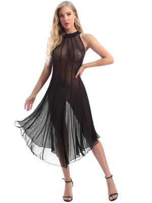 Womens Mesh See Through Chemise Long Nightdress 