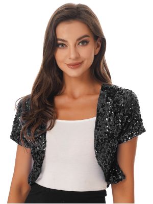 Women's Sequin Open Front Crop Cardigan