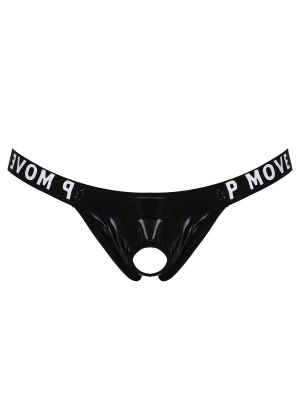 Men Hollow Out Wetlook Jockstrap Letter Print Waistband Panties