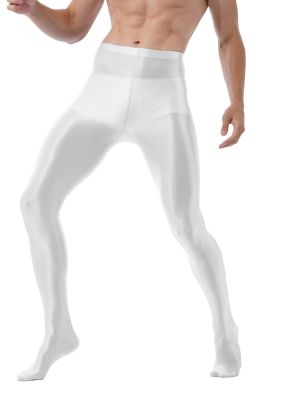 Men's Oil Glossy Footed Compression Tights Leggings