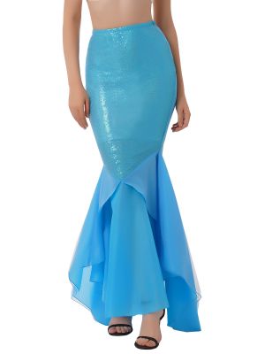 Women's Mermaid Costume Shiny Sequins Long Tail Holiday Party Maxi Skirts