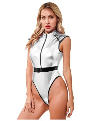 Women's Astronaut Costume Zipper Front Cap Sleeve High Cut Leotard