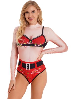 Womens Christmas Vivid 3D Printing Bodysuit